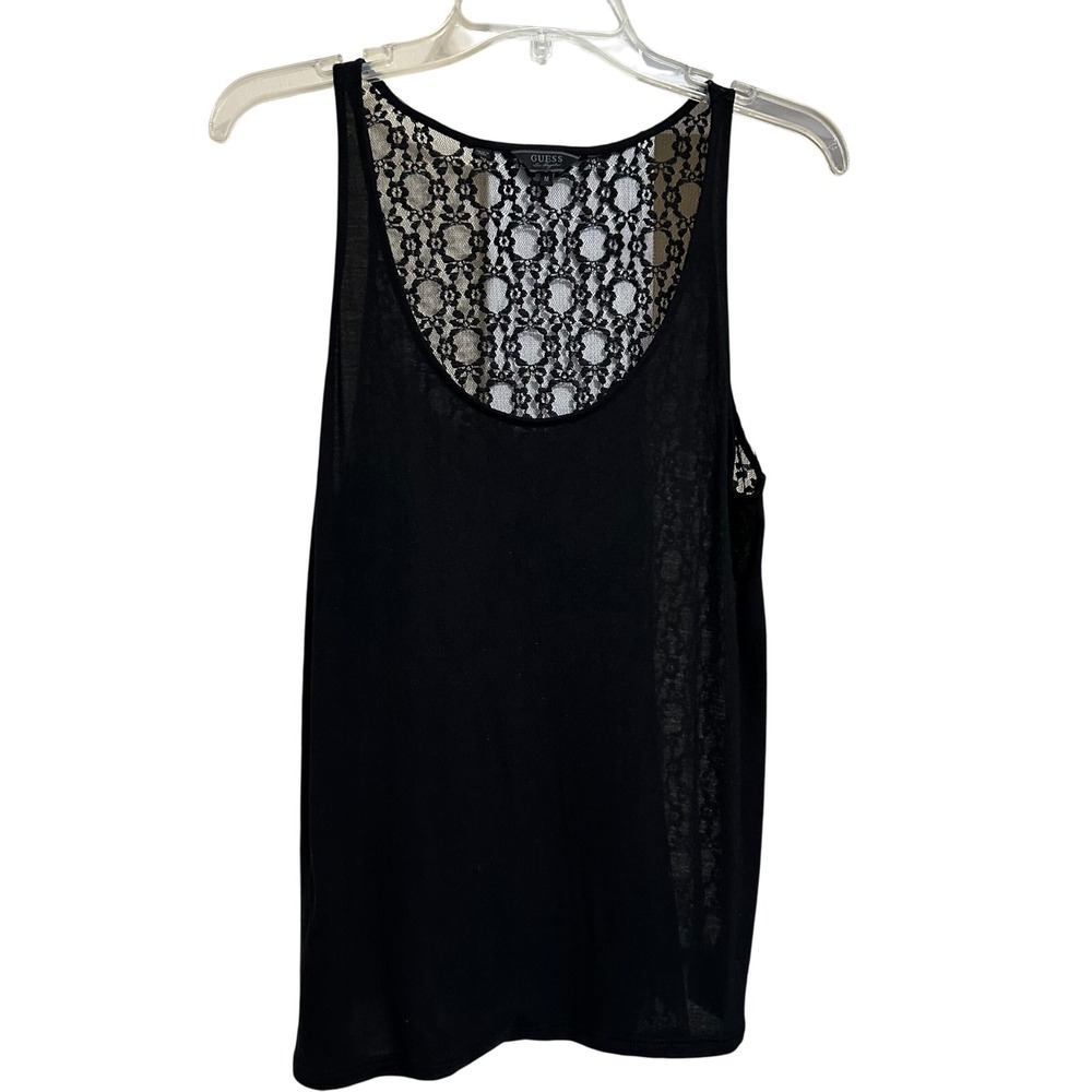 Guess Black Lace Back‎ Tank Top Womens Size M Sheer Sleeveless Whimsigoth
